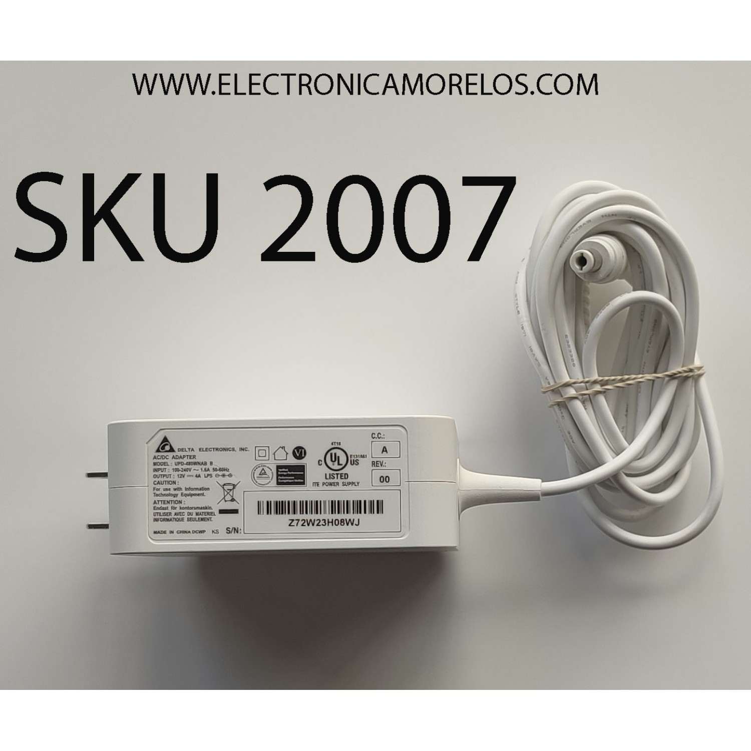 ADAPTADOR AC DELTA / NUMERO DE PARTE UPD-480WNAB / 12V - 4A / Z72W23H08WJ	